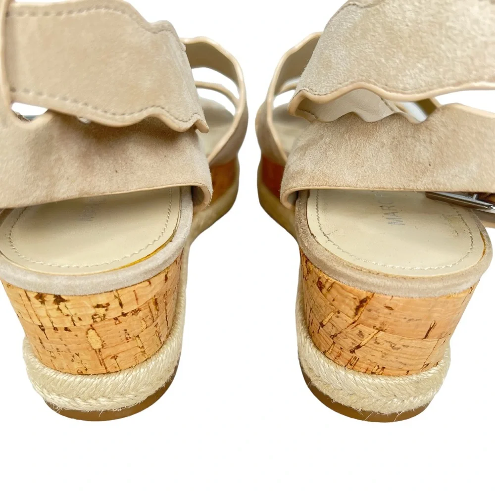 Marc Fisher Fayme Cork Espadrilles With Scalloped Suede Leather Straps 8M VGUC